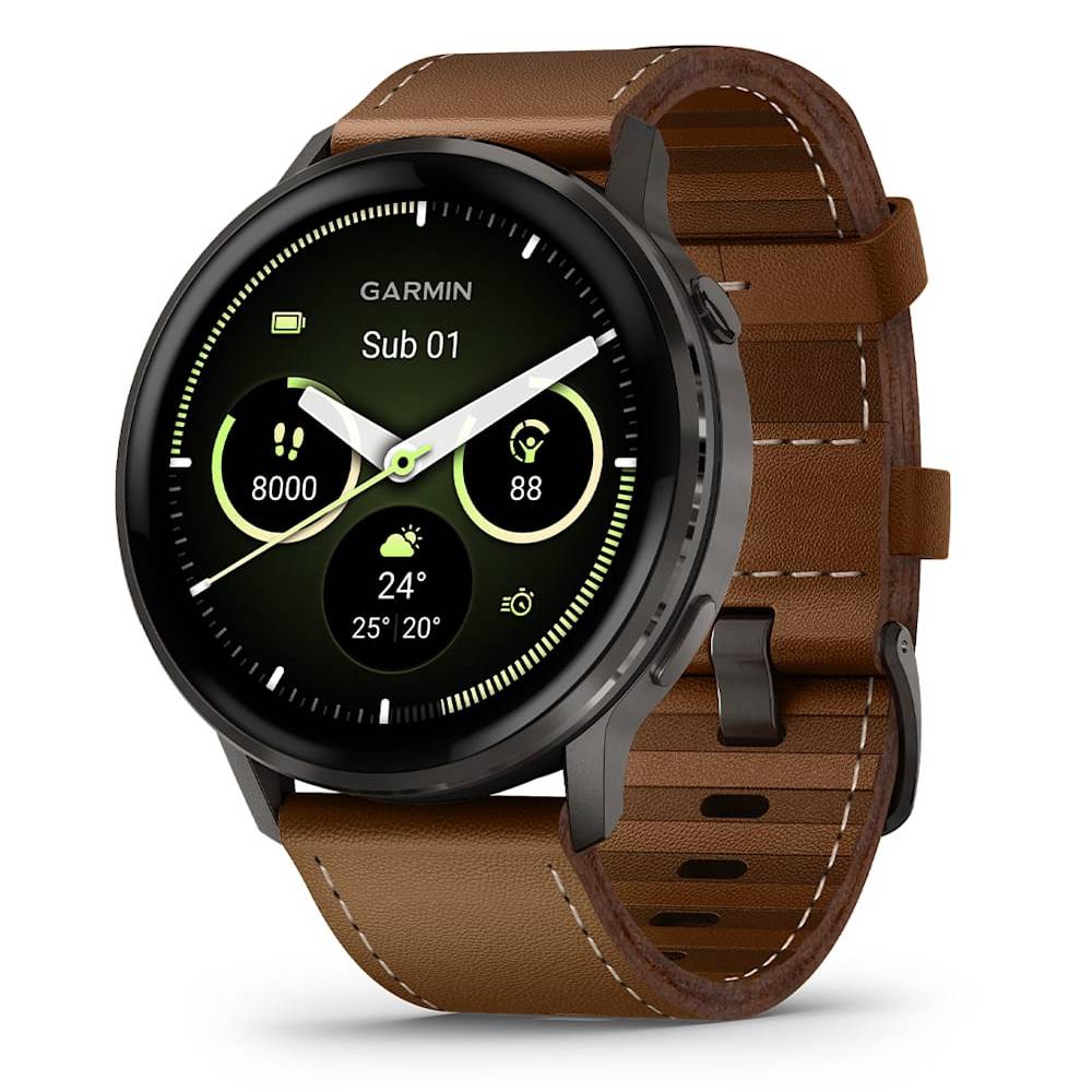 Pametni sat GARMIN Venu 4 Black/Slate sa smeđim kožnim remenom, 45mm, 010-03014-03